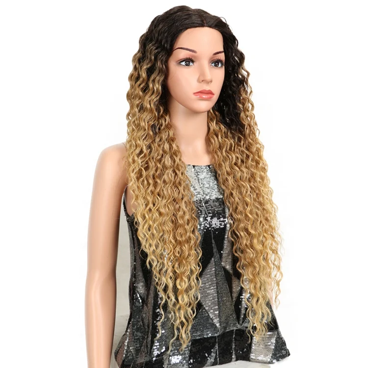 TBD0206804601A_6.webp Long Curly Hairpiece High Temperature Fiber Hair 23 Inch Natural Blonde Synthetic Lace Front Wigs - Image 7