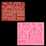 2 PCS Cartoon House Wooden Window Shape Silicone Candy Mold Fairy Tale Cake Decorating Tool