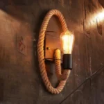 Vintage Hemp Rope Edison Light Bulb Wrought Iron Wall Lamp with Bulb - Image 2