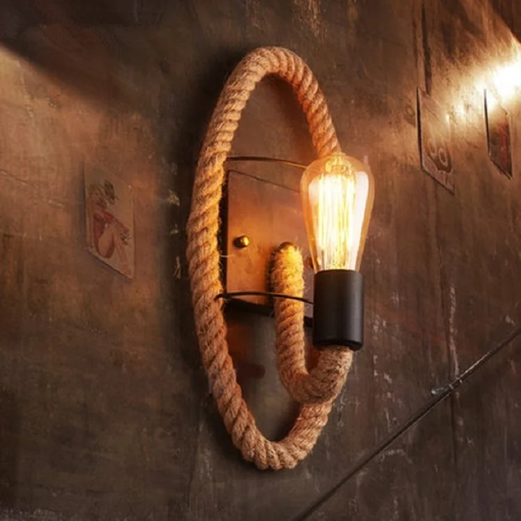 TBD0301866201A_1.webp Vintage Hemp Rope Edison Light Bulb Wrought Iron Wall Lamp with Bulb - Image 2