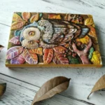 01663 Vintage Thick Handmade Leather Carving Owl Sketchbook Journal Cute Notebook - Image 4