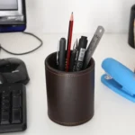 Faux Leather Leather Penholder Desk Supplies Organizer - Image 5