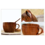 Mini Retro Handmade Wooden Coffee Tea Juice Water Cup Breakfast Beer Milk Drinkware with Handle - Image 3