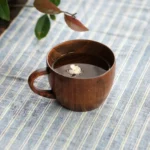 Mini Retro Handmade Wooden Coffee Tea Juice Water Cup Breakfast Beer Milk Drinkware with Handle - Image 5
