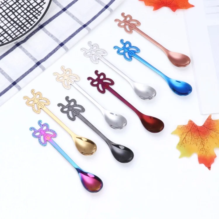 TBD0323886801_B1.webp Multicolor Stainless Steel Butterfly Coffee Spoon Fruit Cold Drink Ice Cream Dessert Tea Spoon - Image 2
