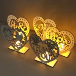 2 PCS Creative Heart Shaped Wooden Decoration Romantic Wooden Sign LED Candle Light - Image 5