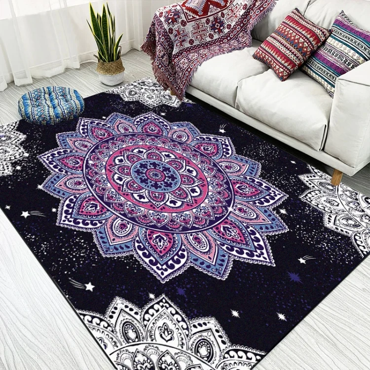 TBD0324529001.webp National Style Abstract Dark Blue Art Carpets Living Room Bedroom Floor Mat - Image 1