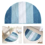 Stripe Pattern Non Slip Microfiber Semi Elliptical Kitchen Dining Room Mat