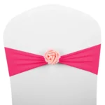 Chair Sashes Bows Decor Elastic Spandex Chair Sash with Pink Flower Stretch Chair Band Wedding Decoration