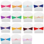 Chair Sashes Bows Decor Elastic Spandex Chair Sash with Pink Flower Stretch Chair Band Wedding Decoration - Image 2