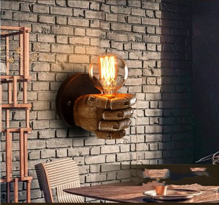 TBD0362890801_6.webp Creative Personality Fist Wall Lamp Bedroom Bedside Restaurant Cafe Resin Decorative Antique Lamps - Image 7