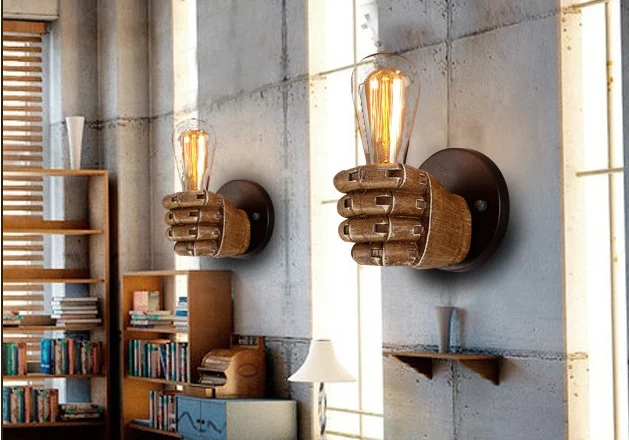 TBD0362890801_8.webp Creative Personality Fist Wall Lamp Bedroom Bedside Restaurant Cafe Resin Decorative Antique Lamps - Image 9