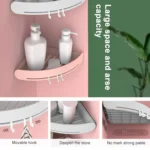 Bathroom Bath Rack Wall-mounted Punch-free Triangle Plastic Storage Basket - Image 5
