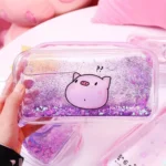 Cute PVC Pig Pattern Pencil Case Colorful Transparent Quicksand Girl Pen Bag Creative Stationery School Supplies - Image 5
