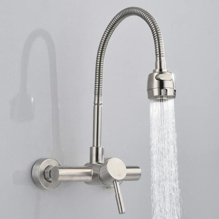 TBD03688807.webp Stainless Steel Material Wall Mounted Kitchen Sink Mixer Faucet Free Rotation Hose Water Tap - Image 1