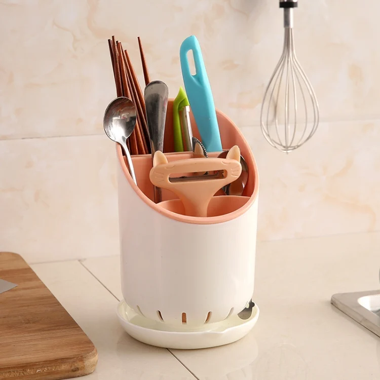 TBD0371354301_1.webp Creative Multi-function Double Drain Shelf Kitchen Chopsticks Storage Bucket Tableware Storage Box - Image 2