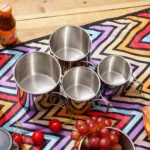 4 in 1 Outdoor 304 Stainless Steel Folding Cup Portable Cup Bowl Set - Image 3