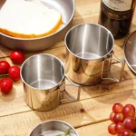 4 in 1 Outdoor 304 Stainless Steel Folding Cup Portable Cup Bowl Set - Image 4