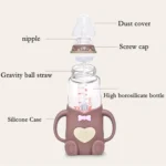 Baby Silicone Glass Bottles Drop-proof and Flatulence-proof Glass Baby Bottle - Image 5