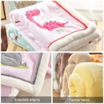 Newborn Cartoon Soild Thicken Double Layer Coral Fleece Soft Infant Blanket Bedding - Image 4