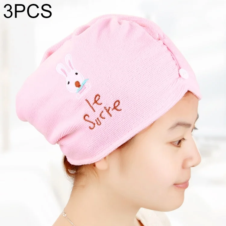 TBD0393923901A.webp 3 PCS Cute Cartoon Rabbit Thick Microfiber Absorbent Dry Hair Cap - Image 1