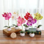 Decorative Landscaping Round Pot Three Flowers Phalaenopsis Bonsai Simulation Potted Plants - Image 6