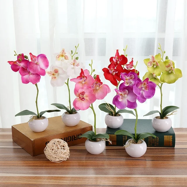 TBD0395788401A_5.webp Decorative Landscaping Round Pot Three Flowers Phalaenopsis Bonsai Simulation Potted Plants - Image 6
