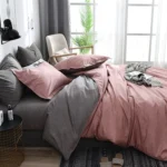 Bedding Set Solid Plaid Side Bed Comforter Duvet Cover Sheet Set - Image 3