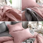 Bedding Set Solid Plaid Side Bed Comforter Duvet Cover Sheet Set - Image 4