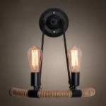 E27 LED Industrial Style Retro Hemp Rope Wrought Iron Wall Lamp - Image 5