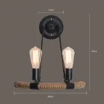 E27 LED Industrial Style Retro Hemp Rope Wrought Iron Wall Lamp - Image 8