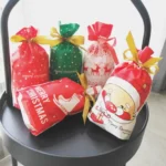 50pcs / Pack Christmas Gift Bag Candy Biscuit Drawstring Bundle Christmas Cookie Bag, Random Pattern Delivery - Image 12