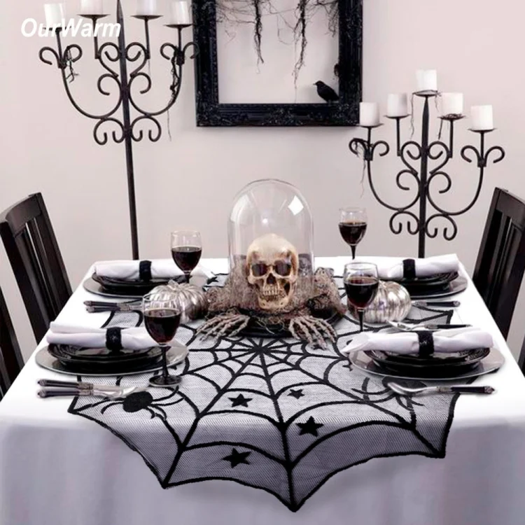 TBD0402566101_1.webp Halloween Party Black Lace Spider Web Tablecloth Decoration - Image 2