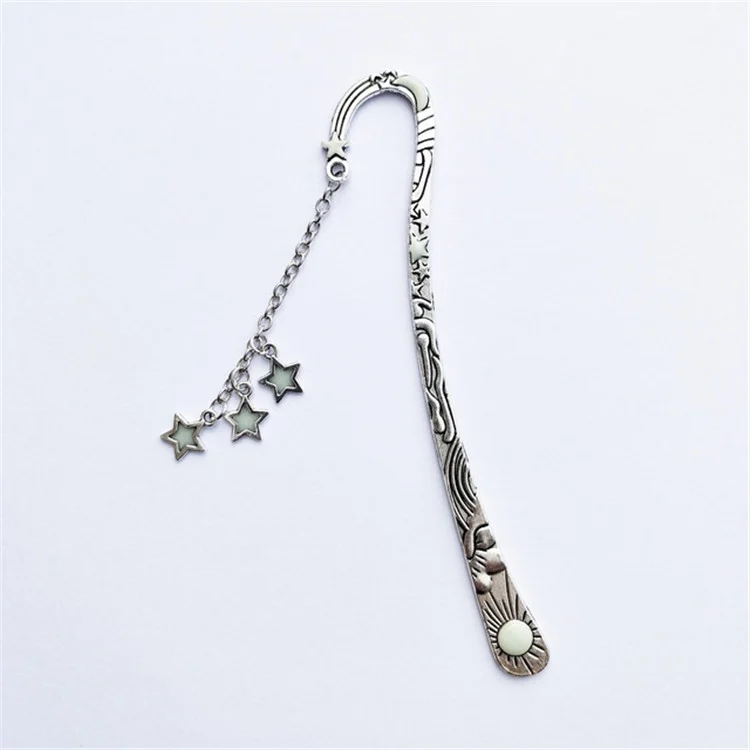 TBD0404198301A_2.webp Luminous Sun Moon Star Bookmark Retro Pentagram Glowing Metal Bookmark - Image 3