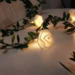 Solar Simulation Green Leaf Rattan Rose Flower Vine LED Light String Garland Decoration - Image 2