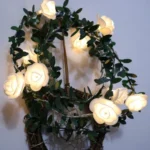 Solar Simulation Green Leaf Rattan Rose Flower Vine LED Light String Garland Decoration - Image 4