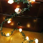 Solar Simulation Green Leaf Rattan Rose Flower Vine LED Light String Garland Decoration - Image 5