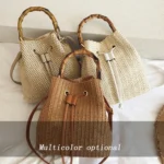 88991 Straw Handbag Shoulder Messenger Bag Bamboo Bucket Bag - Image 2