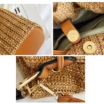 88991 Straw Handbag Shoulder Messenger Bag Bamboo Bucket Bag - Image 4