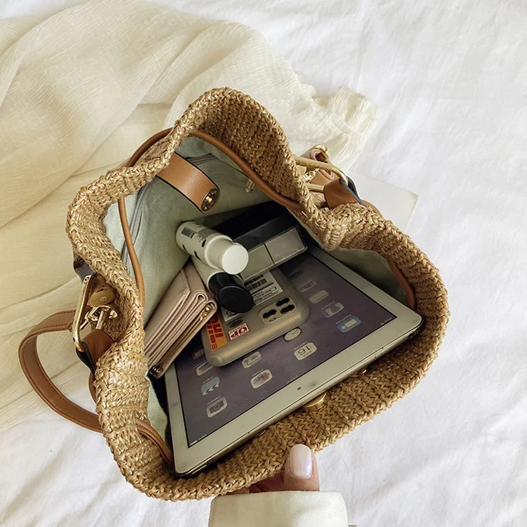 TBD0417483701_B4.webp 88991 Straw Handbag Shoulder Messenger Bag Bamboo Bucket Bag - Image 5