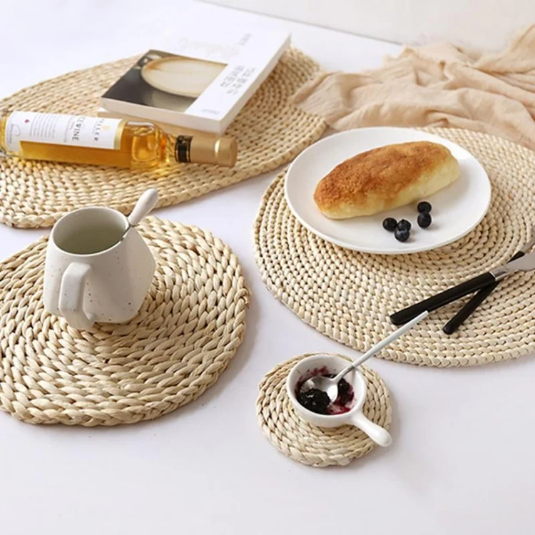 TBD0418900601_5.webp 2 PCS Non-slip Natural Corn Woven Thickening Insulated Tea Mat Table Heat-resistant Casserole Mat - Image 6