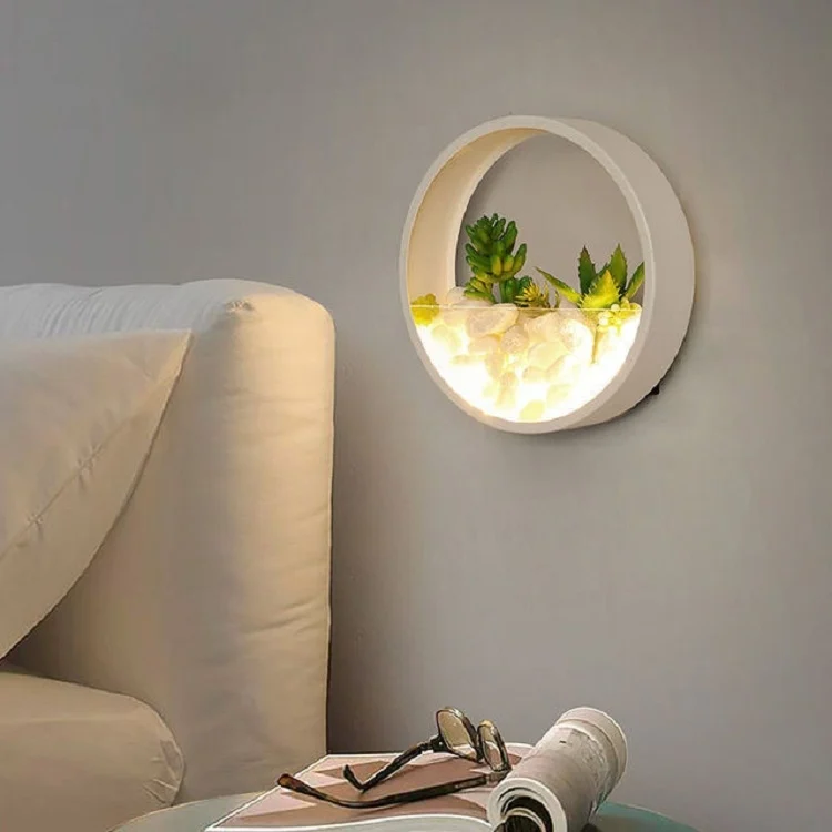 TBD0421031802A.webp Living Room Background Wall Bedroom Bedside Round Succulent Garden Decorative Wall Lamp - Image 1