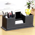 Creative Pen Support Fashion Leather Multifunctional Desktop Office Storage Pen Case Socket Double Pen Holder