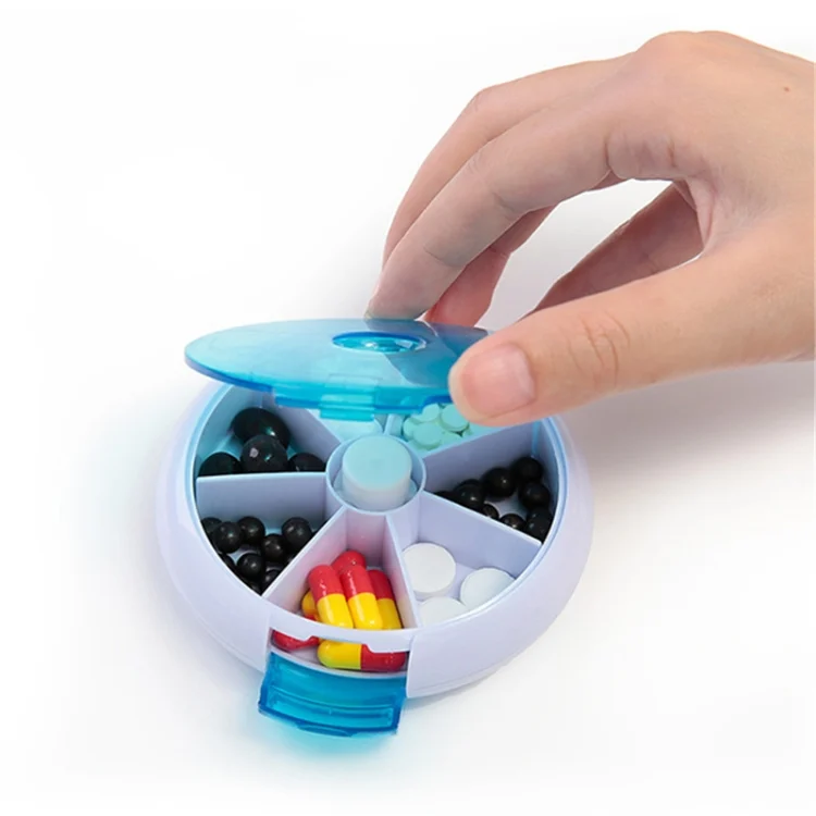 TBD0421901201B_4.webp 2 PCS Creative Multifunctional Round Portable Seven-grid Rotating Plastic Pill Box - Image 5