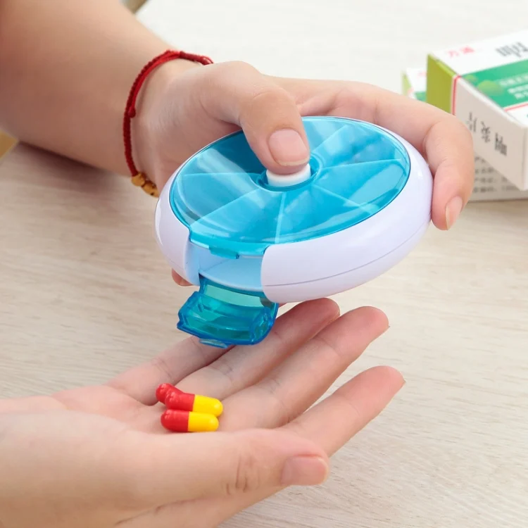 TBD0421901201B_6.webp 2 PCS Creative Multifunctional Round Portable Seven-grid Rotating Plastic Pill Box - Image 7