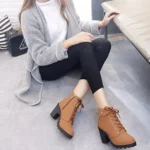 Fashion Square High Heels Solid Color Sneakers Women Snow Boots - Image 8