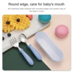 3 PCS/ Set 304 Stainless Steel Spoon and Fork Box Cute Baby Kindergarten Tableware Set - Image 6