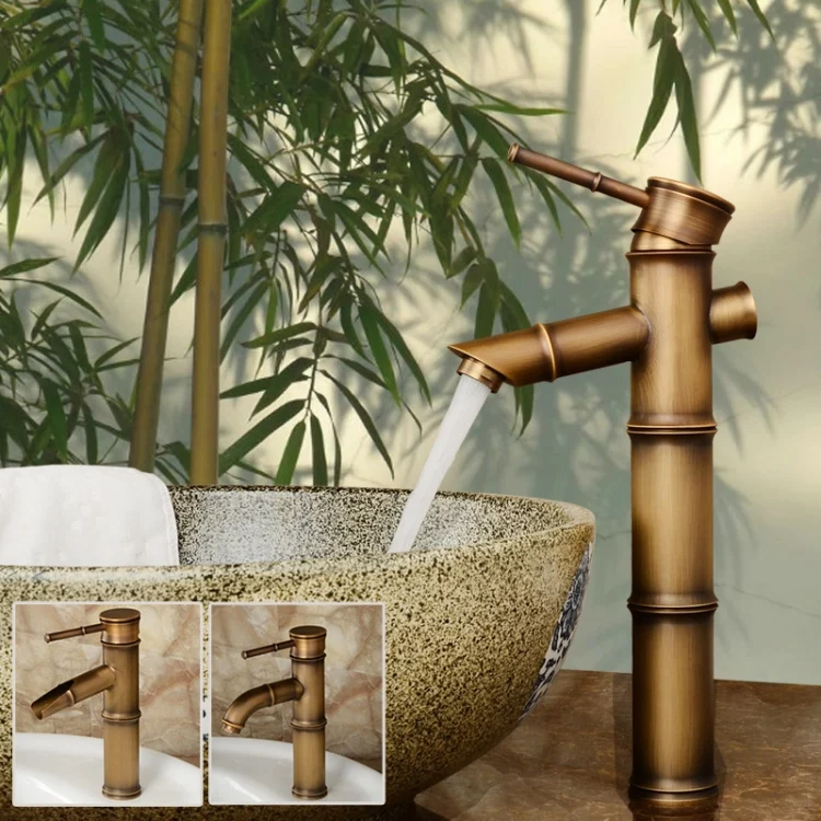 TBD0422773601_2.webp Antique Retro Hot Cold Water Bathroom Counter Basin Bamboo Waterfall Basin Copper Faucet - Image 3