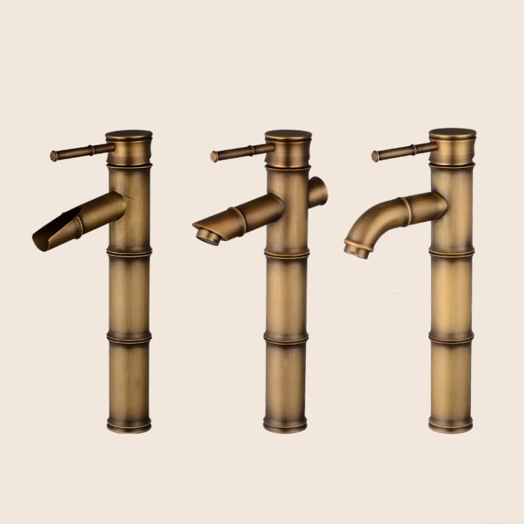 TBD0422773601_4.webp Antique Retro Hot Cold Water Bathroom Counter Basin Bamboo Waterfall Basin Copper Faucet - Image 5