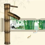 Antique Retro Hot Cold Water Bathroom Counter Basin Bamboo Waterfall Basin Copper Faucet - Image 6